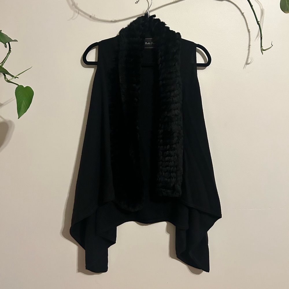 Vintage Italian Cashmere & Black Rabbit Fur Shawl Vest